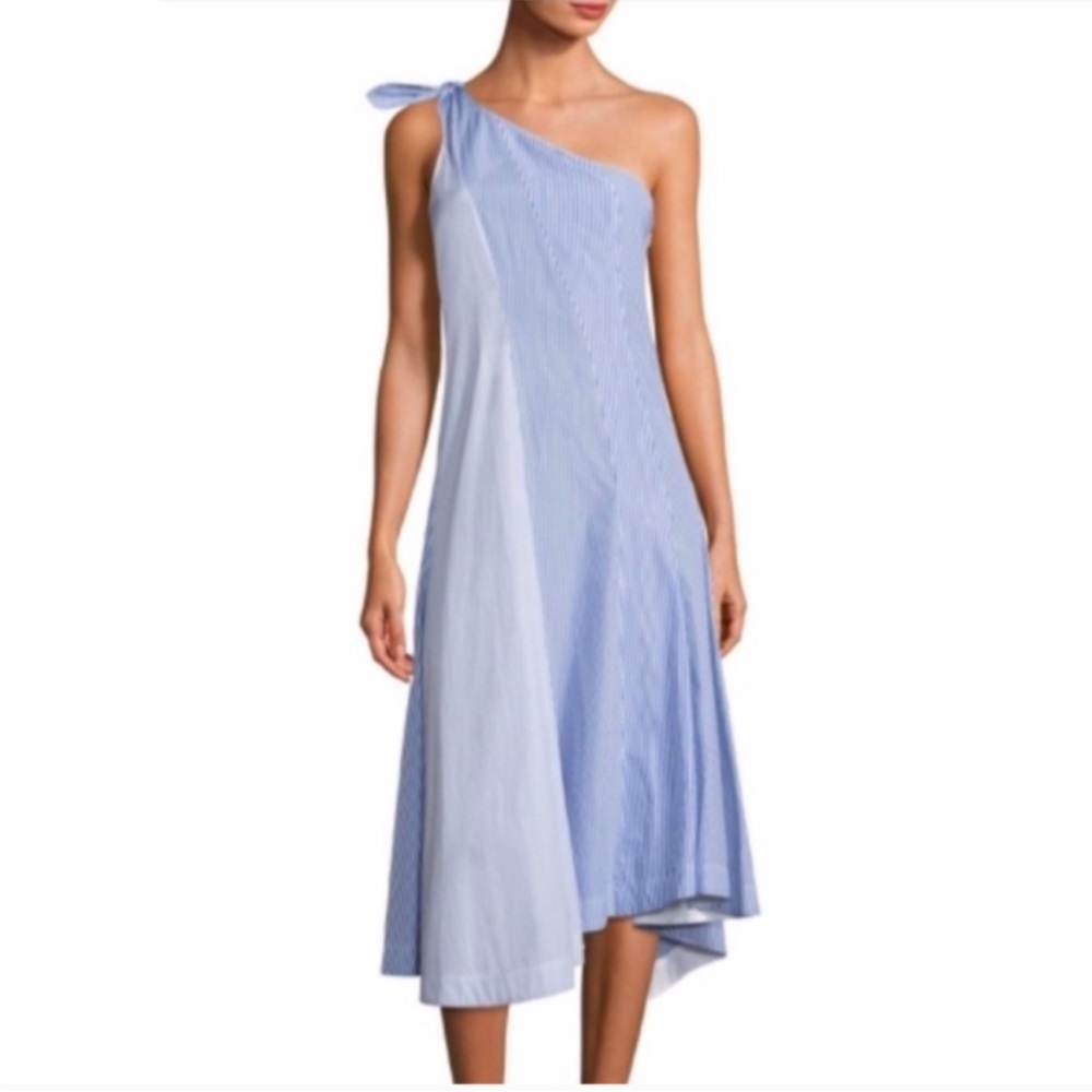 Theory Liberik Stripe One Shoulder Midi Dress NWOT
